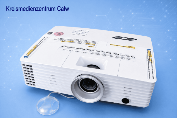 Acer Beamer P5327W mit 4000 ANSI Lumen auf blauer Oberfläche.